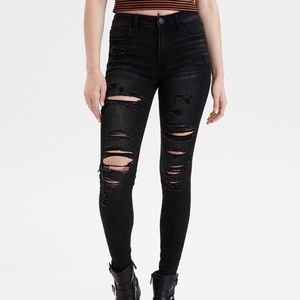 American Eagle High Rise Black Destroyed Jeggings